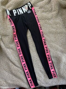 Victoria's Secret PINK Black Leggings with Pink Side Logo Stripe